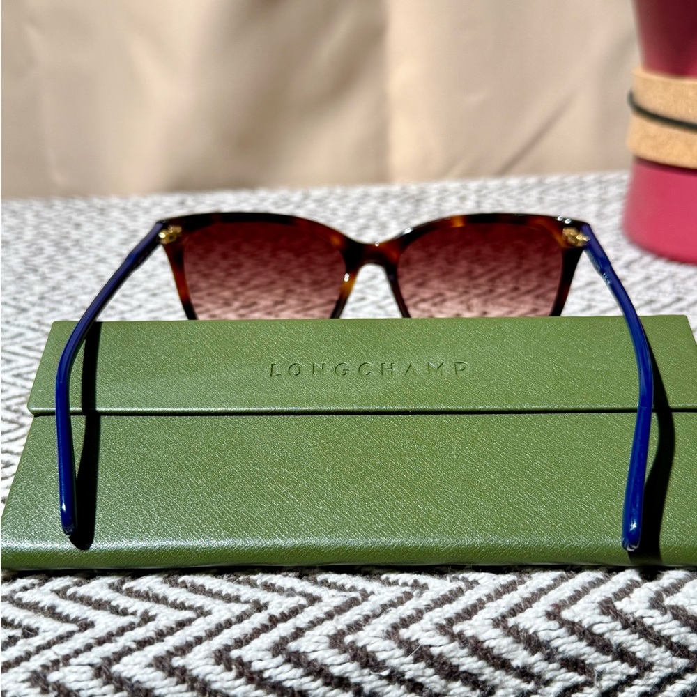 Longchamp Tortoise & Blue Cat-Eye Sunglasses - LO718S 230 - NWOT - Picture 5 of 11